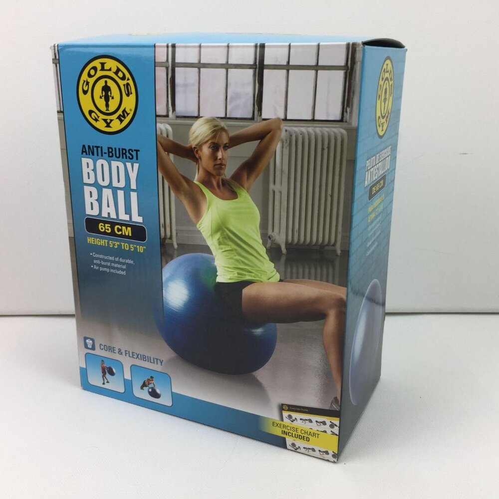 Golds Gym Anti-Burst Body Ball 65 CM For Core Flexibility Includes Pump Chart